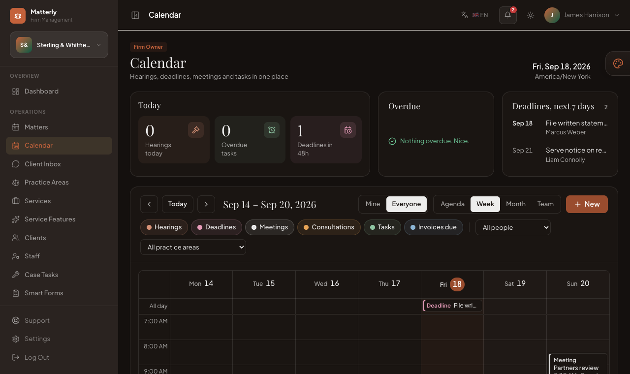 All your matters on one calendar