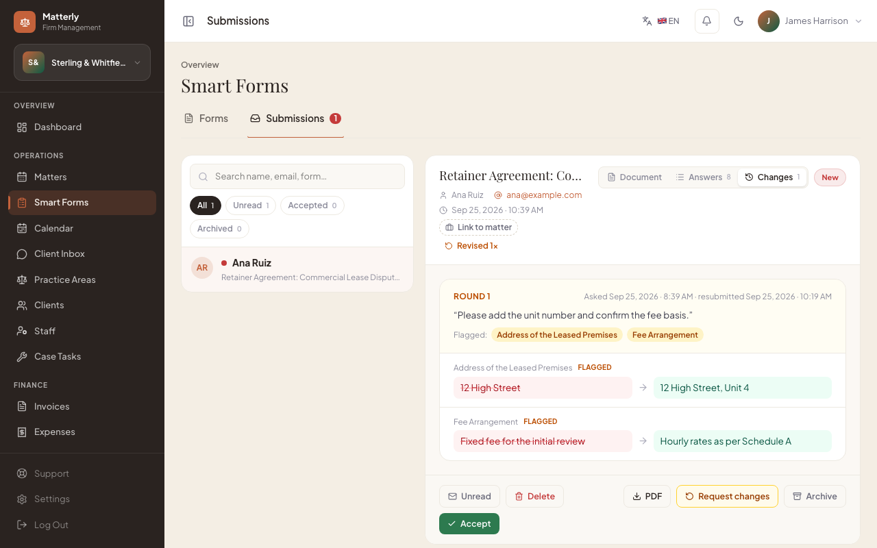 Smart Forms review with change history